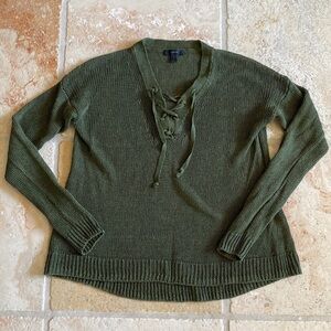 J. Crew Linen Lace Up Sweater Olive Green Sz S $45